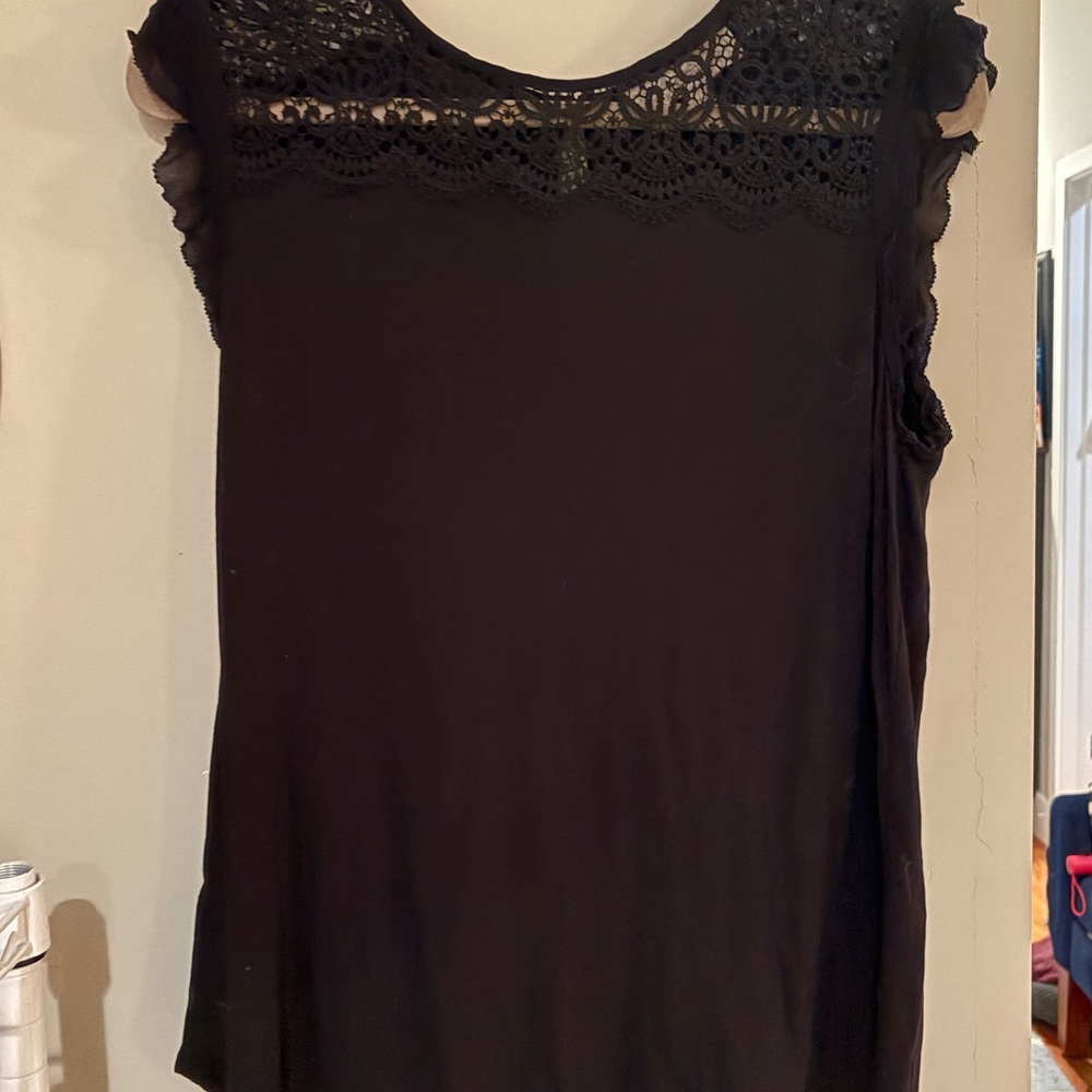 LOFT Black Lace Accent Blouse